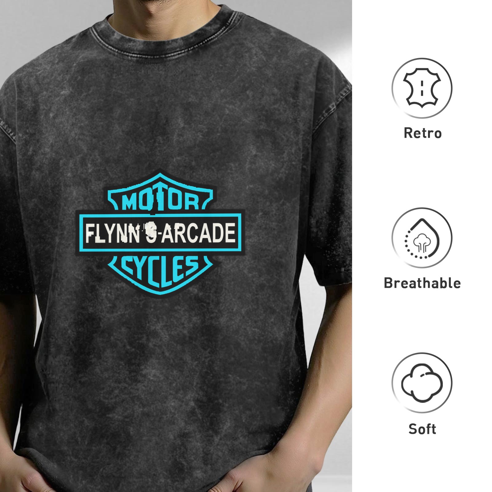 Flynn Arcade Motor Cycles Stonewashed Black Graphic T-Shirt