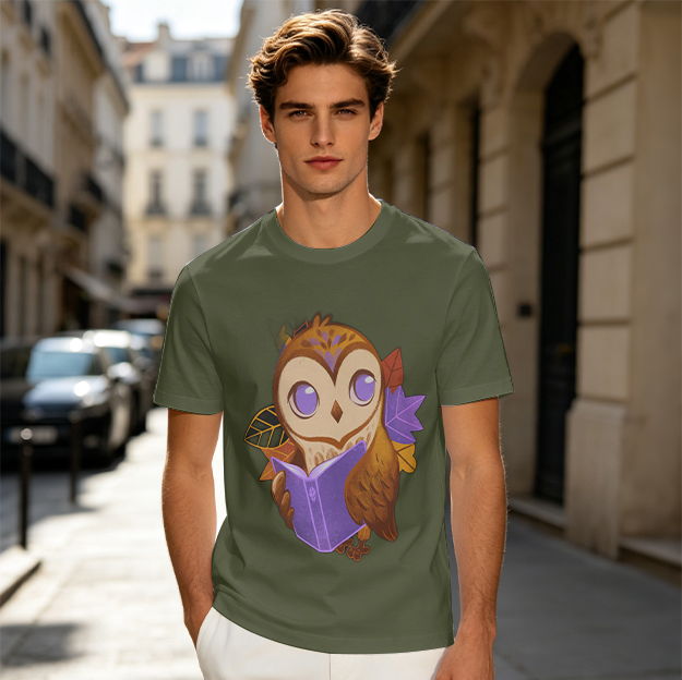 Owl Reading Book Autumn Leaves Graphic Tee