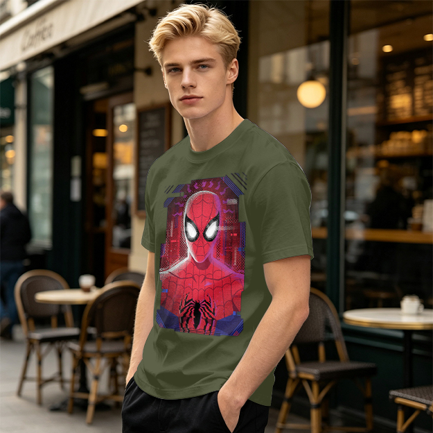 Olive Green Spider-Man Graphic Short Sleeve T-Shirt