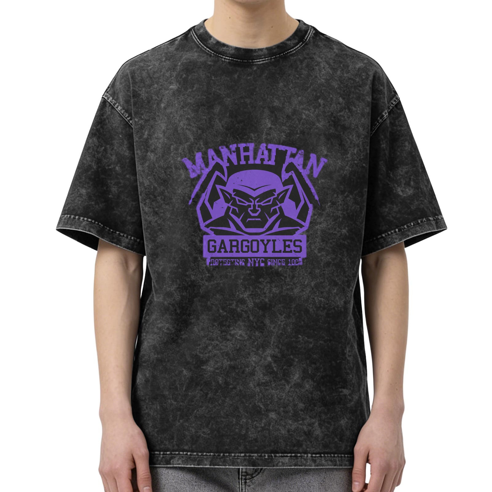 Manhattan Gargoyles Graphic Stonewashed Black T-Shirt