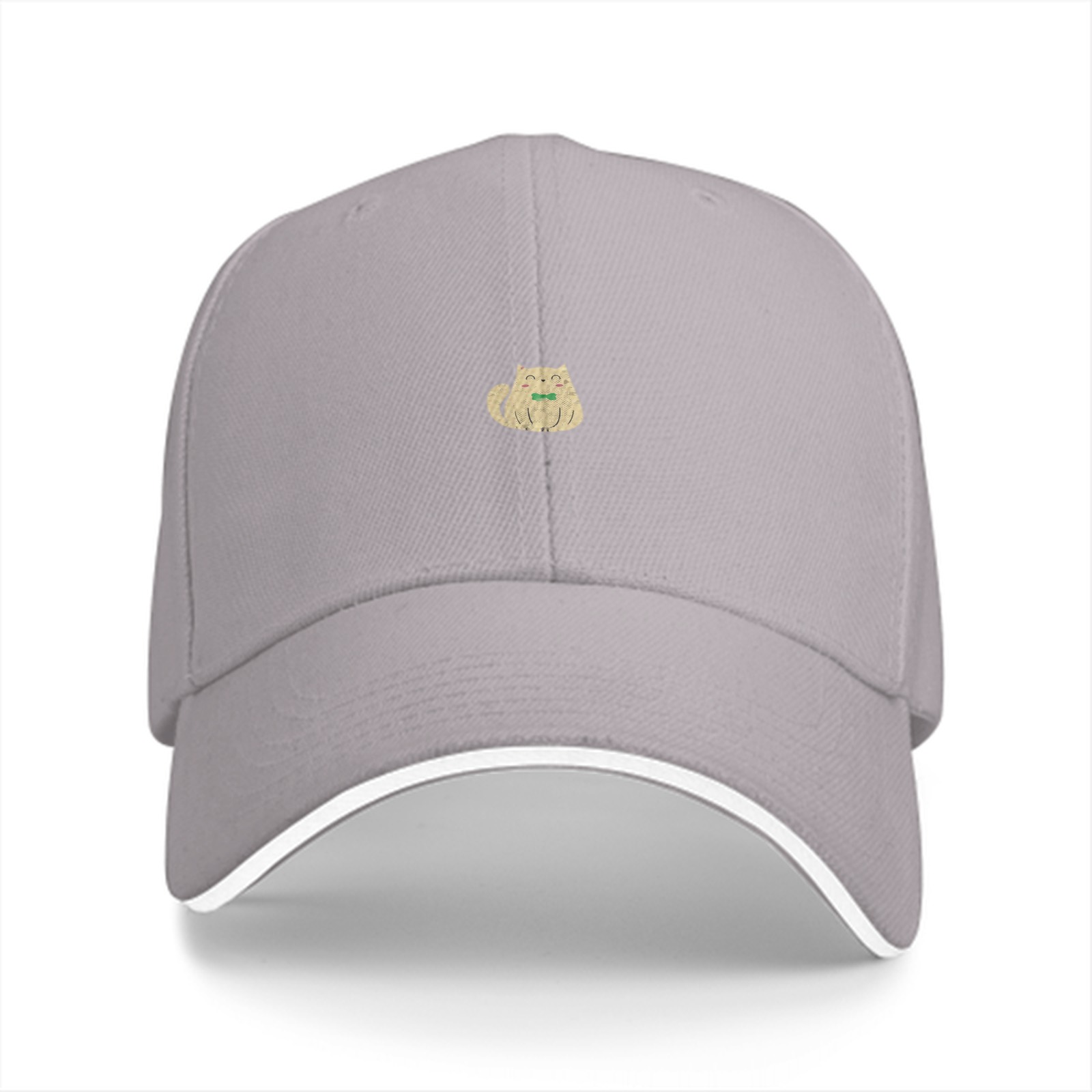 Black Baseball Cap With Cute Light Brown Cat Embroidery