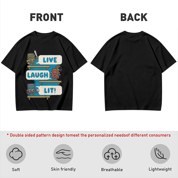 Olive T-Shirt With Cartoon Books 'Live Laugh Lit' Graphic