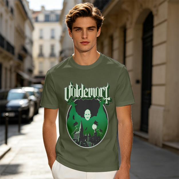 Olive T-shirt with Voldemort Dark Fantasy Graphic Print