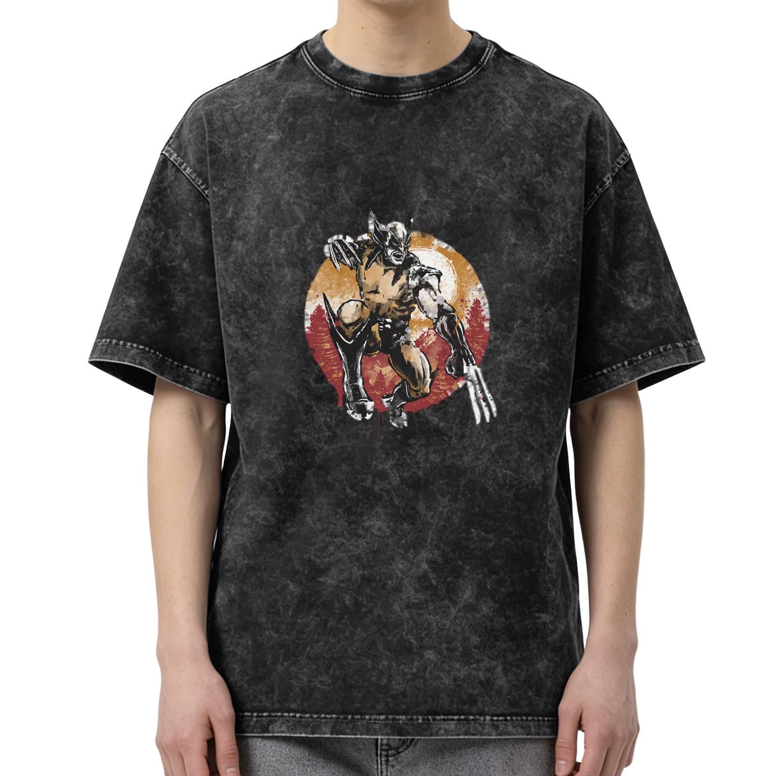 Wolverine graphic acid wash oversized cotton t-shirt