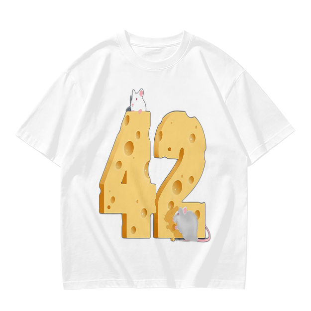 Olive T-Shirt With Cheese Number 42 And Mice Graphic