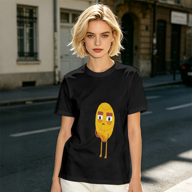 Olive T-Shirt With Sad Yellow Cartoon Character Print