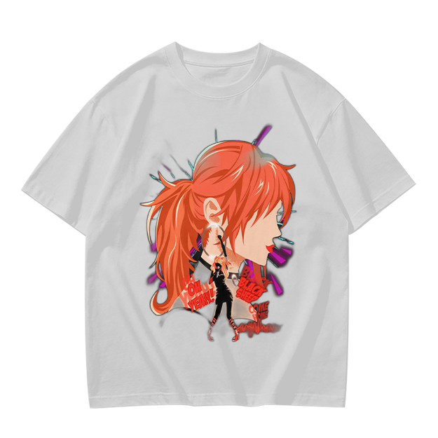 Olive T-Shirt with Anime Red-Haired Girl Profile Art Print