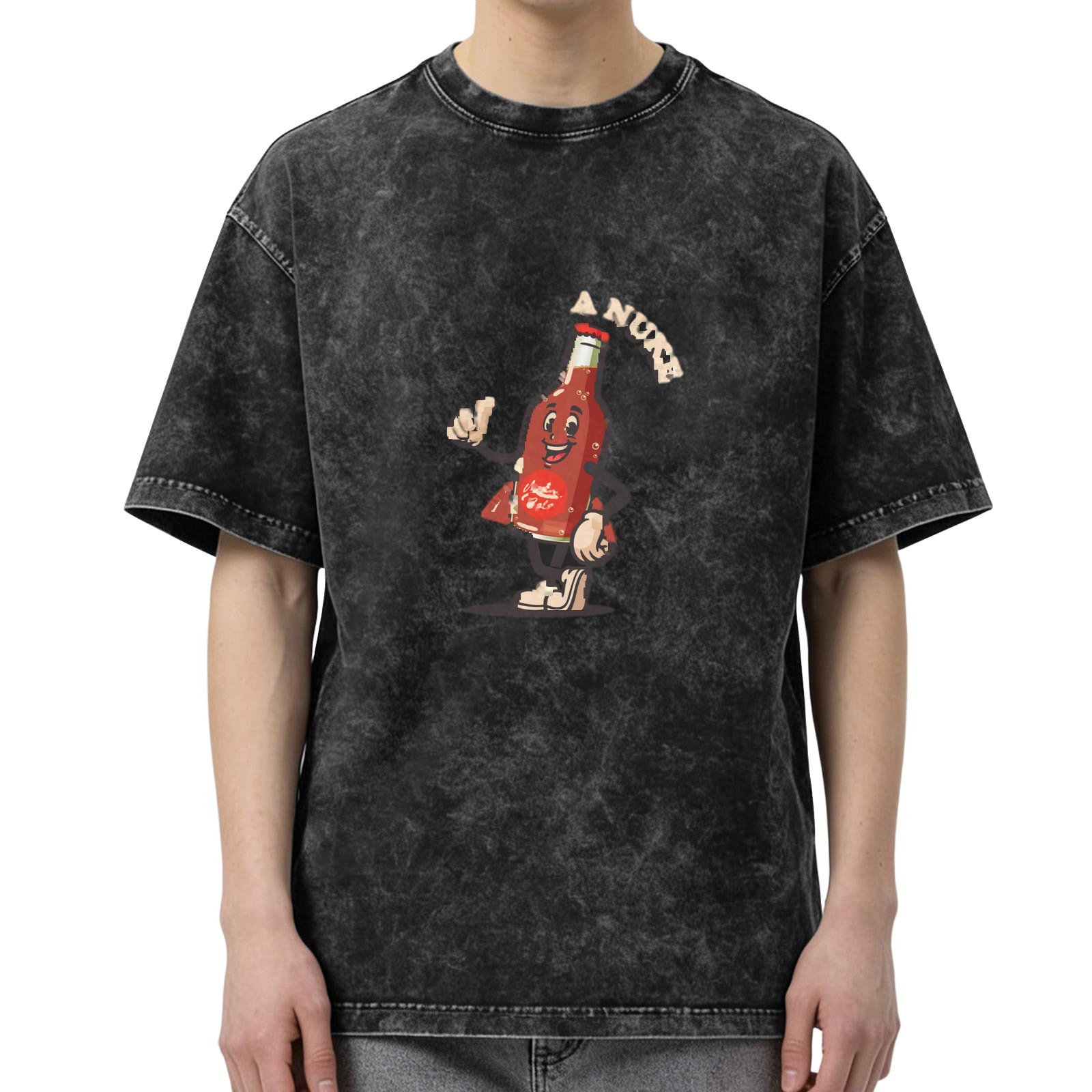 Oversized Acid Wash T-Shirt With Retro Hot Sauce Bottle Graphic