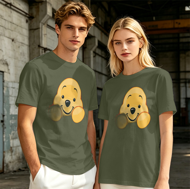 Olive T-shirt with cute Winnie the Pooh face graphic