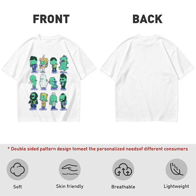 Olive Green T-Shirt With Cute Green Alien Character Print