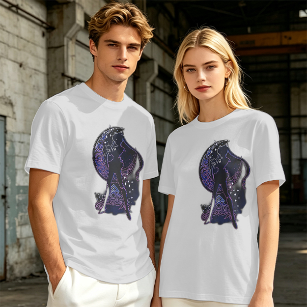 Olive T-Shirt With Celestial Moon Girl Silhouette Graphic