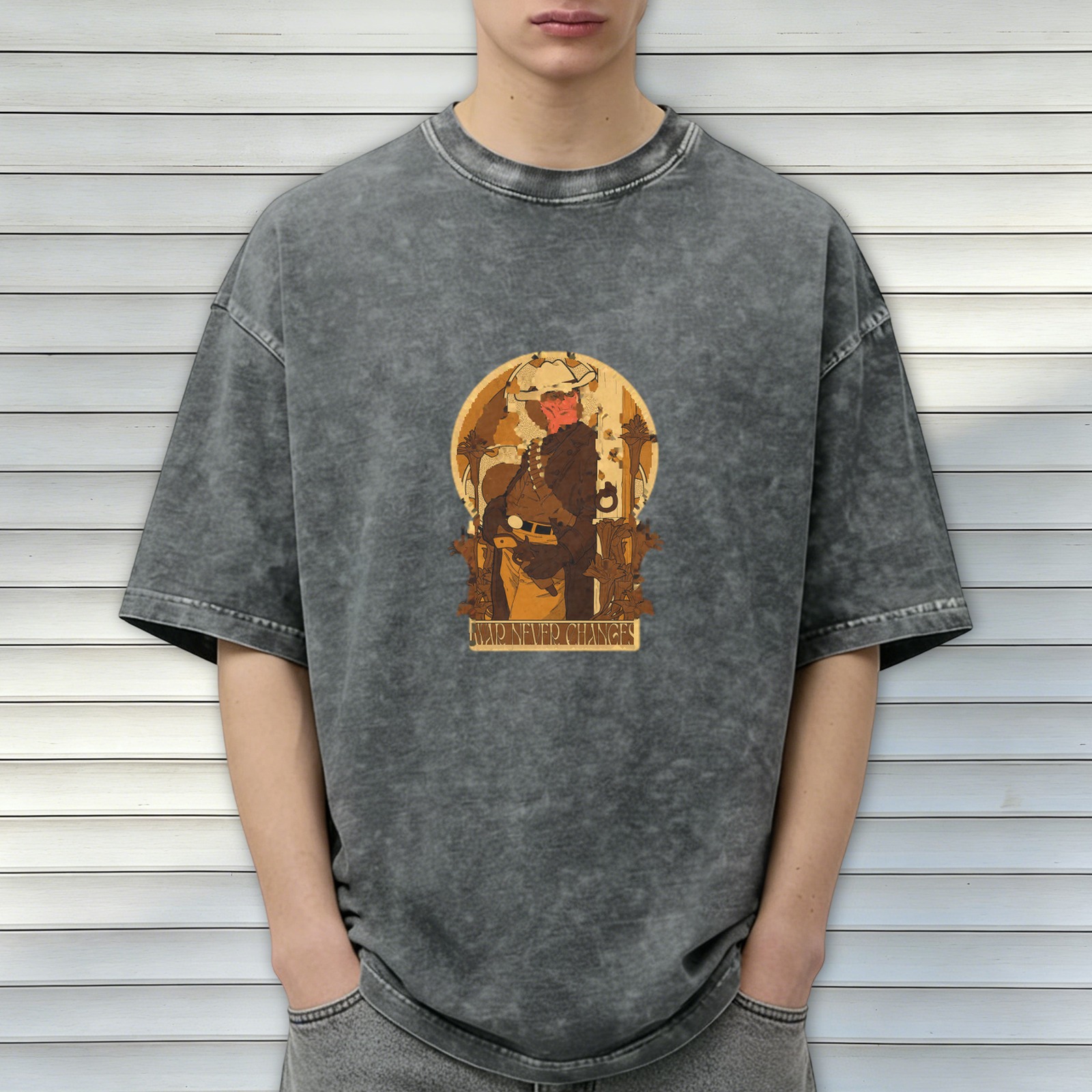 Oversized Stonewashed T-Shirt With Vintage Cowboy Graphic Print