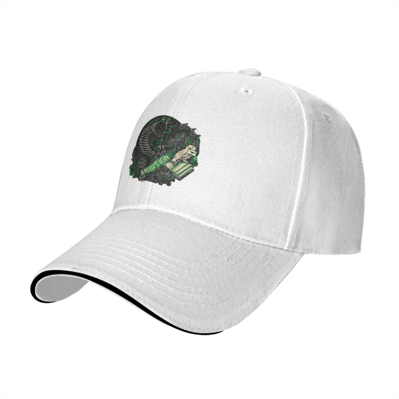 Black Baseball Cap With Slytherin Ambition Snake Crest Design