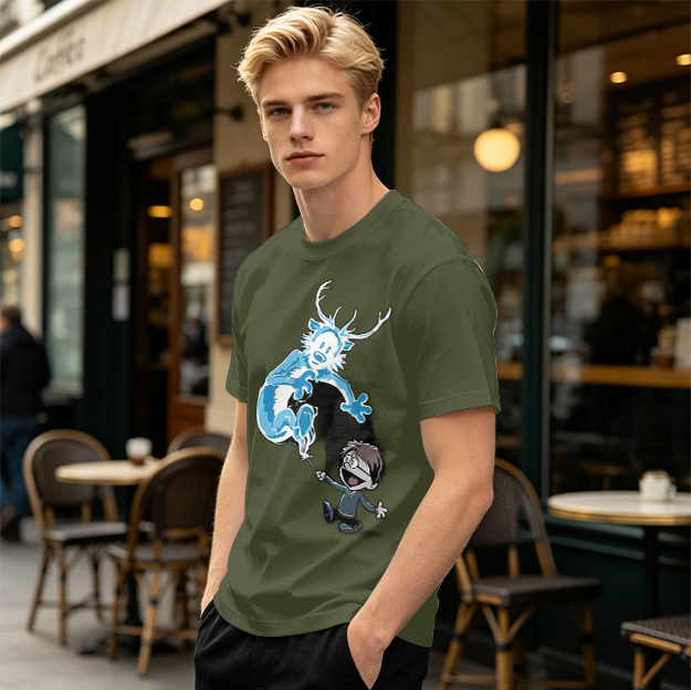 Olive T-Shirt With Harry Potter Patronus Deer Cartoon Print