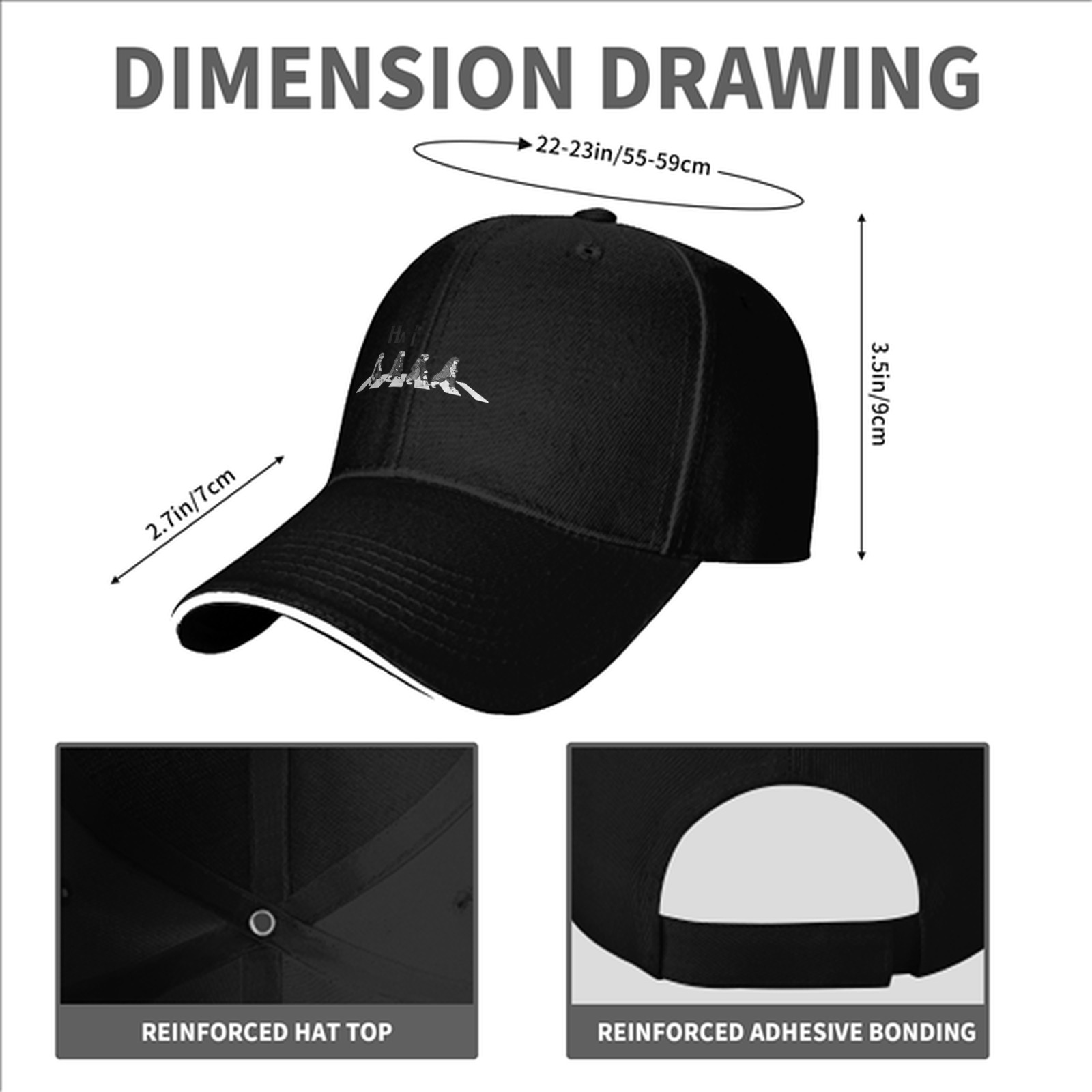Black Baseball Cap With Crosswalk Character Graphic Design