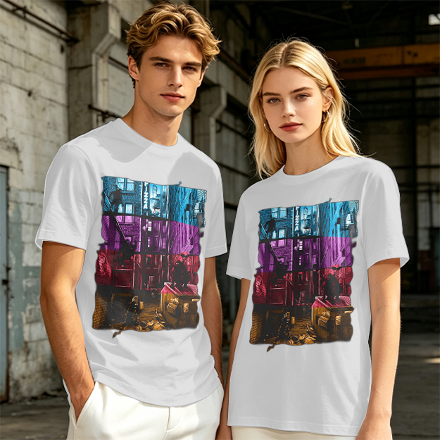 Olive T-Shirt With Vibrant Neon City Alley Graphic Print