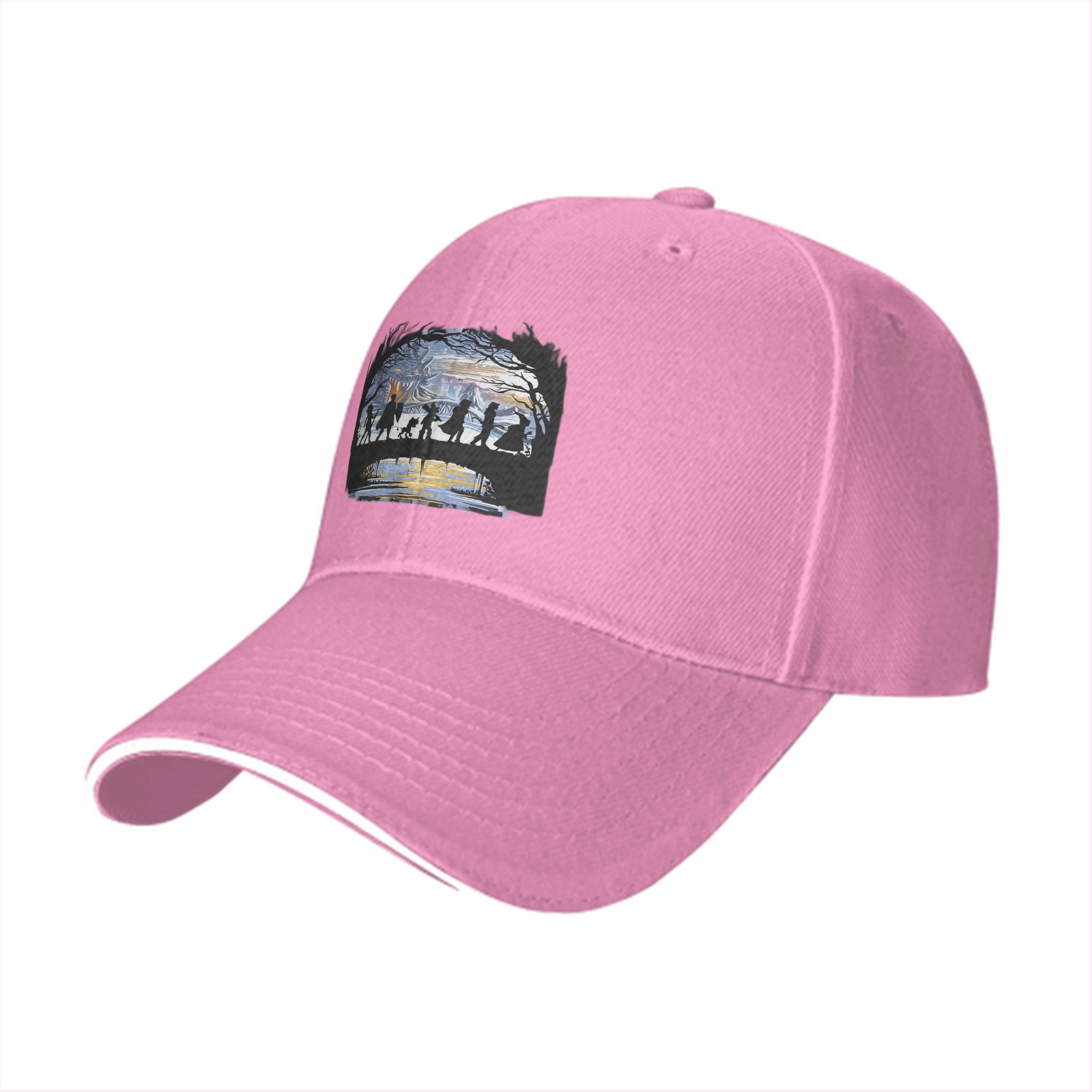 Black Baseball Cap With Fantasy Adventure Silhouette Art Print
