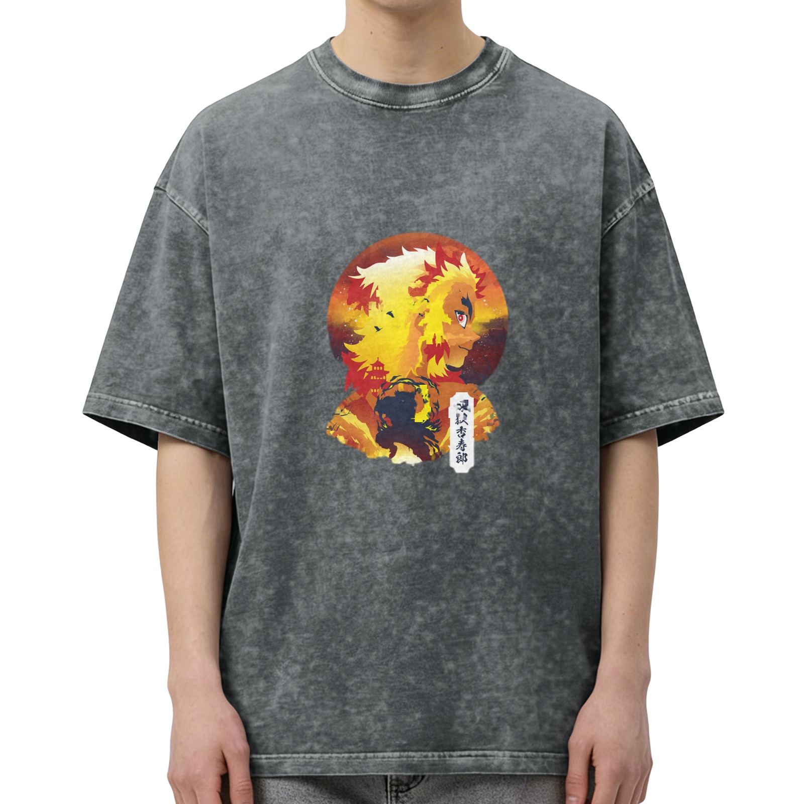 Demon Slayer Rengoku Kyoujurou Flame Hashira Anime Graphic Vintage Wash T-Shirt