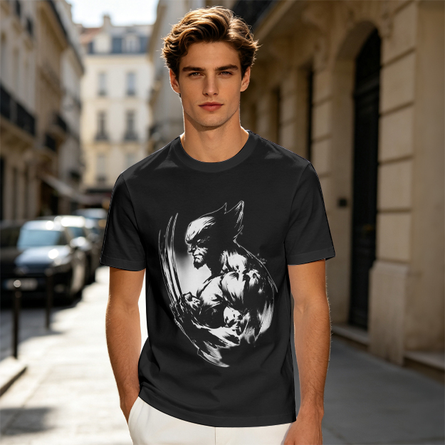 Olive T-shirt with Ink Style Wolverine Graphic Print
