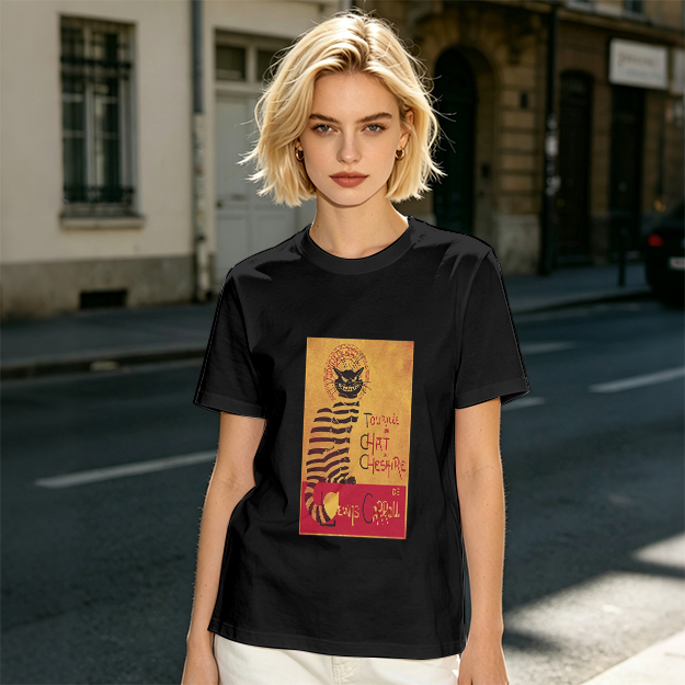 Olive T-shirt with Cheshire Cat Tournee Chat Print