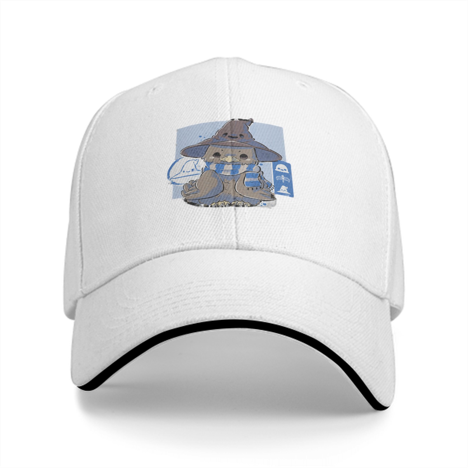 Black Baseball Cap With Cute Wizard Owl Graphic Print