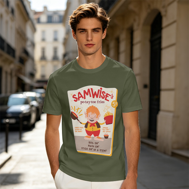 Samwise's Potay-toe Fries T-Shirt with Lord of the Rings Themed Art