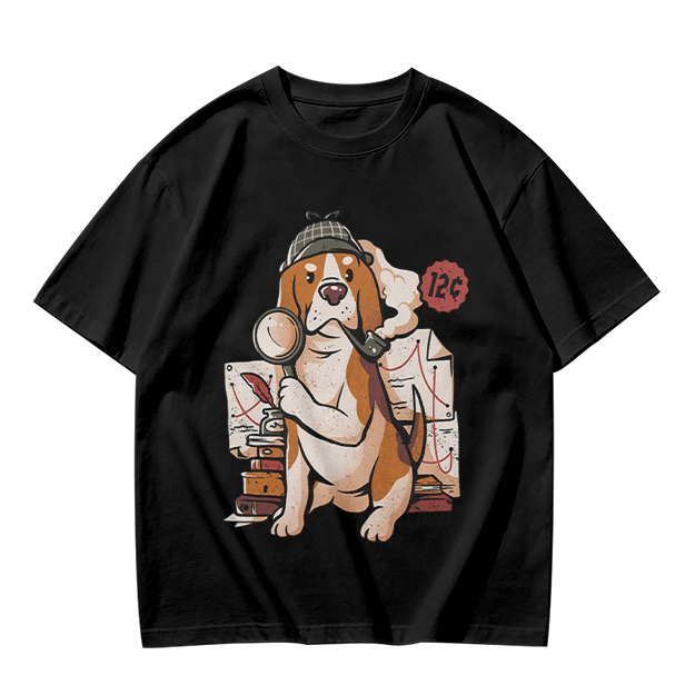 Olive T-Shirt With Cartoon Detective Beagle Dog Print