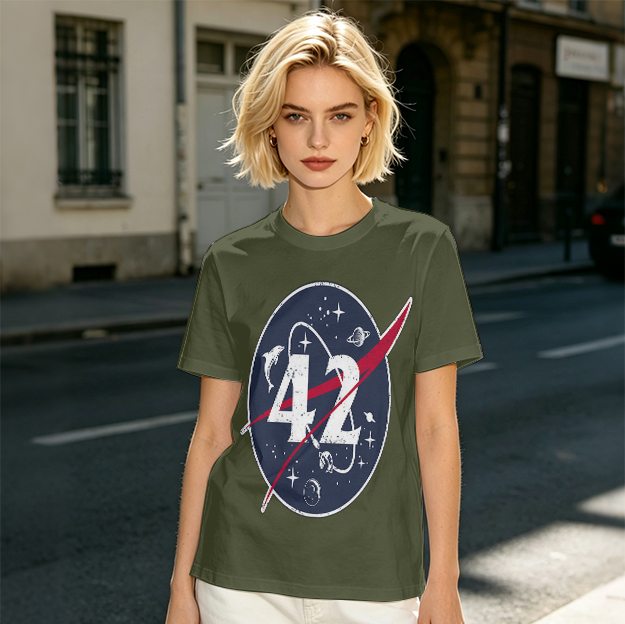 Olive Green Space Themed T-Shirt With Number 42 Graphic