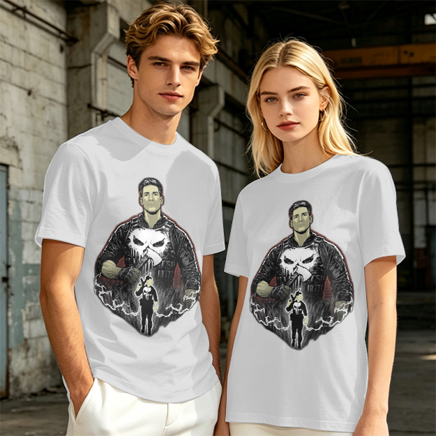 Olive T-shirt with Punisher Skull Graphic Art Print