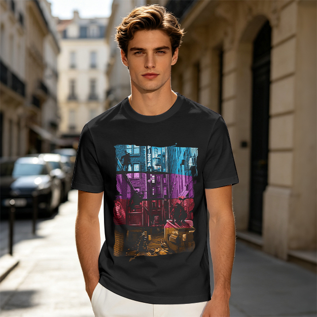 Olive T-Shirt With Vibrant Neon City Alley Graphic Print