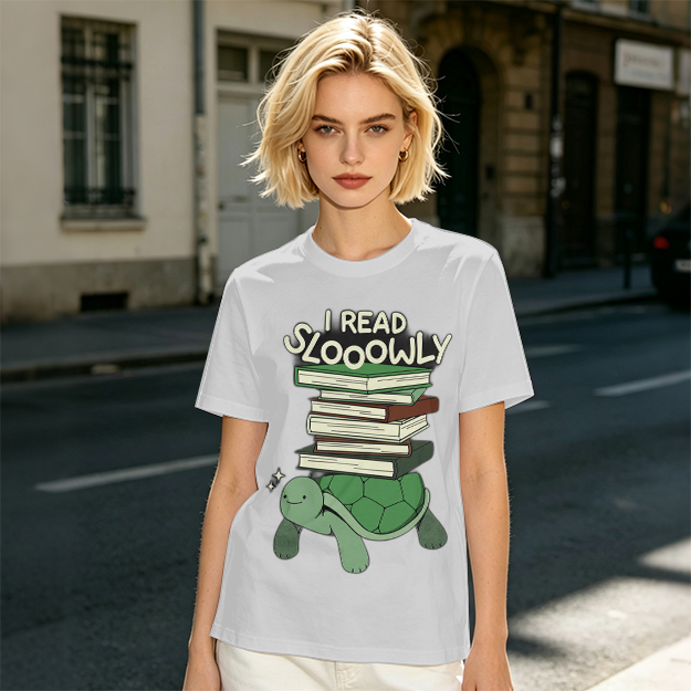 I Read Sloowly Turtle Stacked With Books T-Shirt