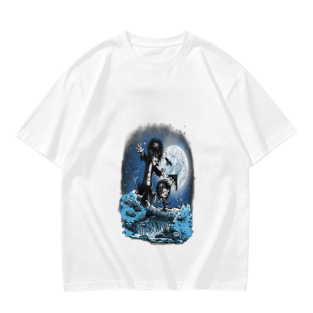 Olive T-Shirt With Gothic Moonlit Water Creature Graphic Print
