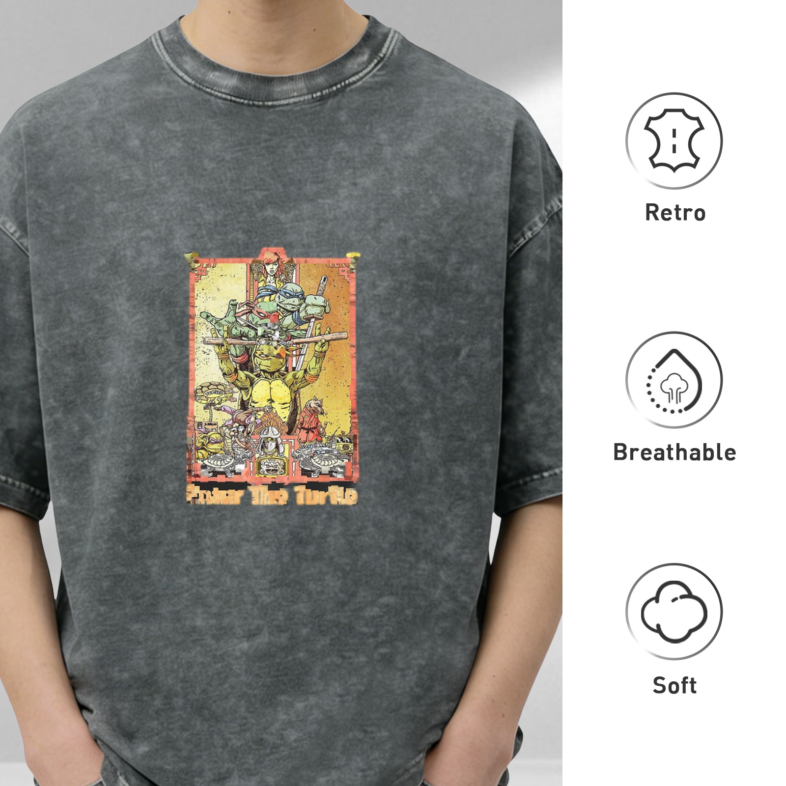 Vintage washed black Teenage Mutant Ninja Turtles themed printed short-sleeved T-shirt