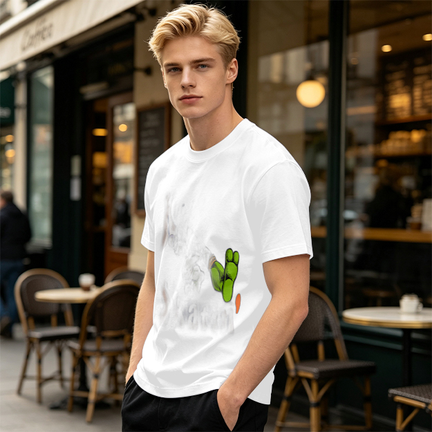 Olive Green T-Shirt With Cartoon Frog Feet Print