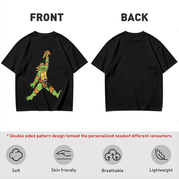 Olive T-Shirt with Michelangelo Ninja Turtle Holding Pizza Print