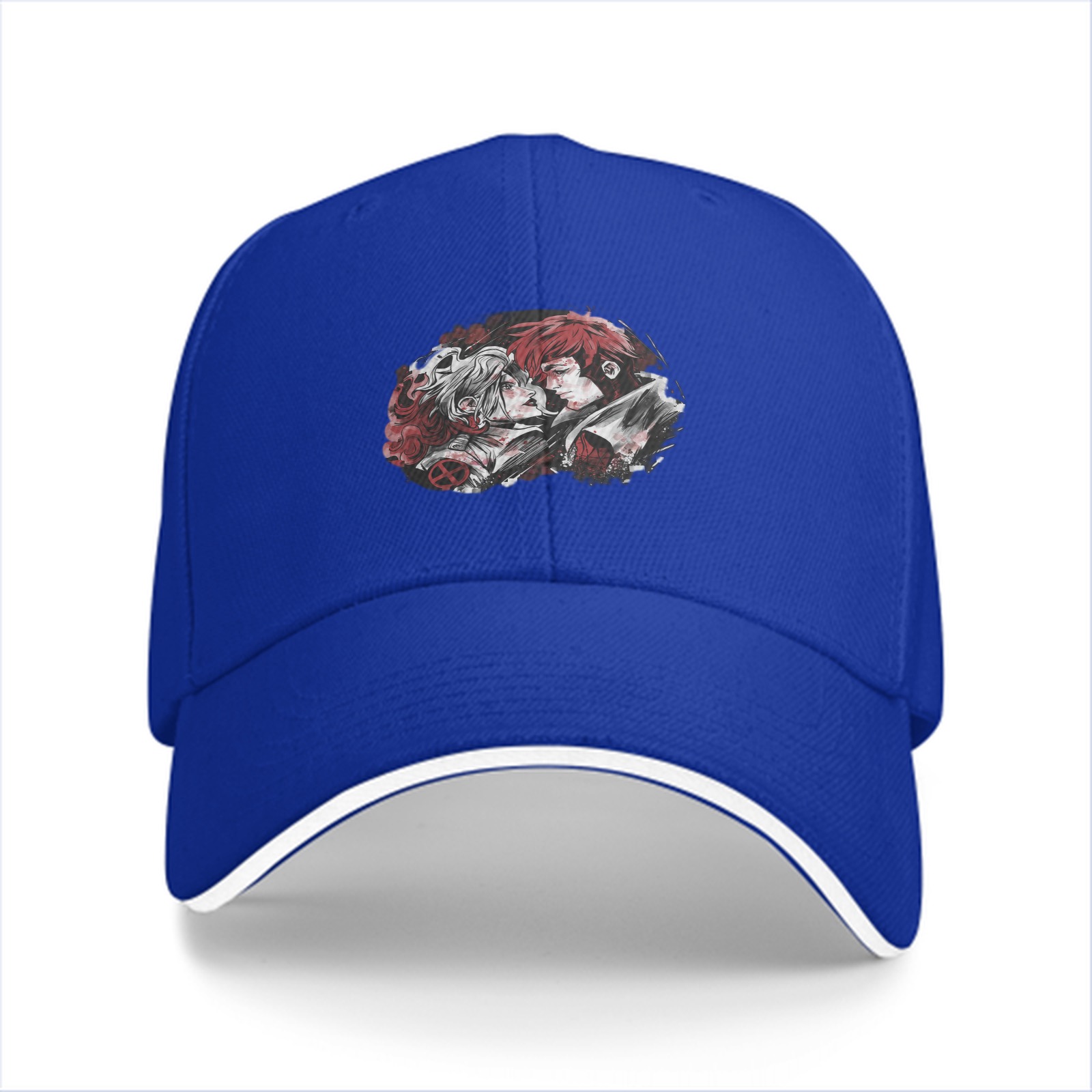 Black Baseball Cap With Anime Character Art Print