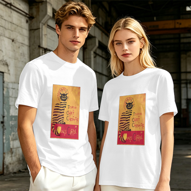Olive T-shirt with Cheshire Cat Tournee Chat Print