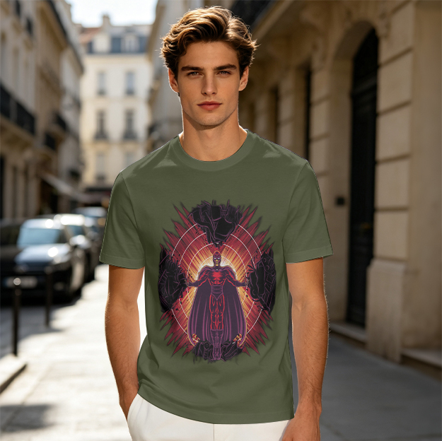 Olive T-Shirt With Superhero Villain Graphic Print