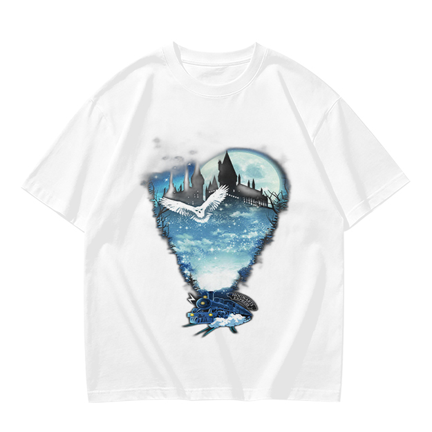 Olive T-Shirt With Magical Castle Owl Night Sky Graphic