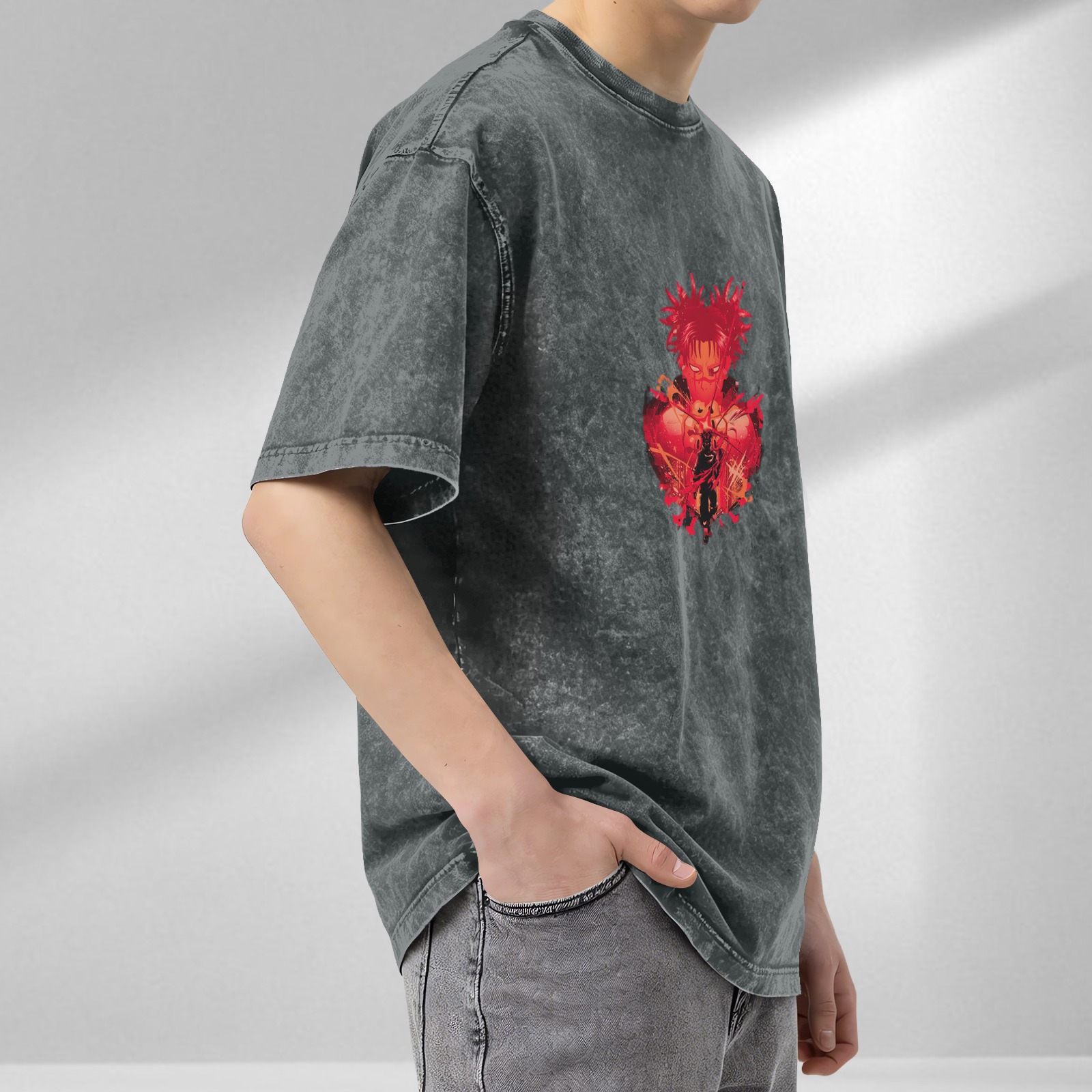 Anime Jujutsu Kaisen Character Graphic Washed T-Shirt