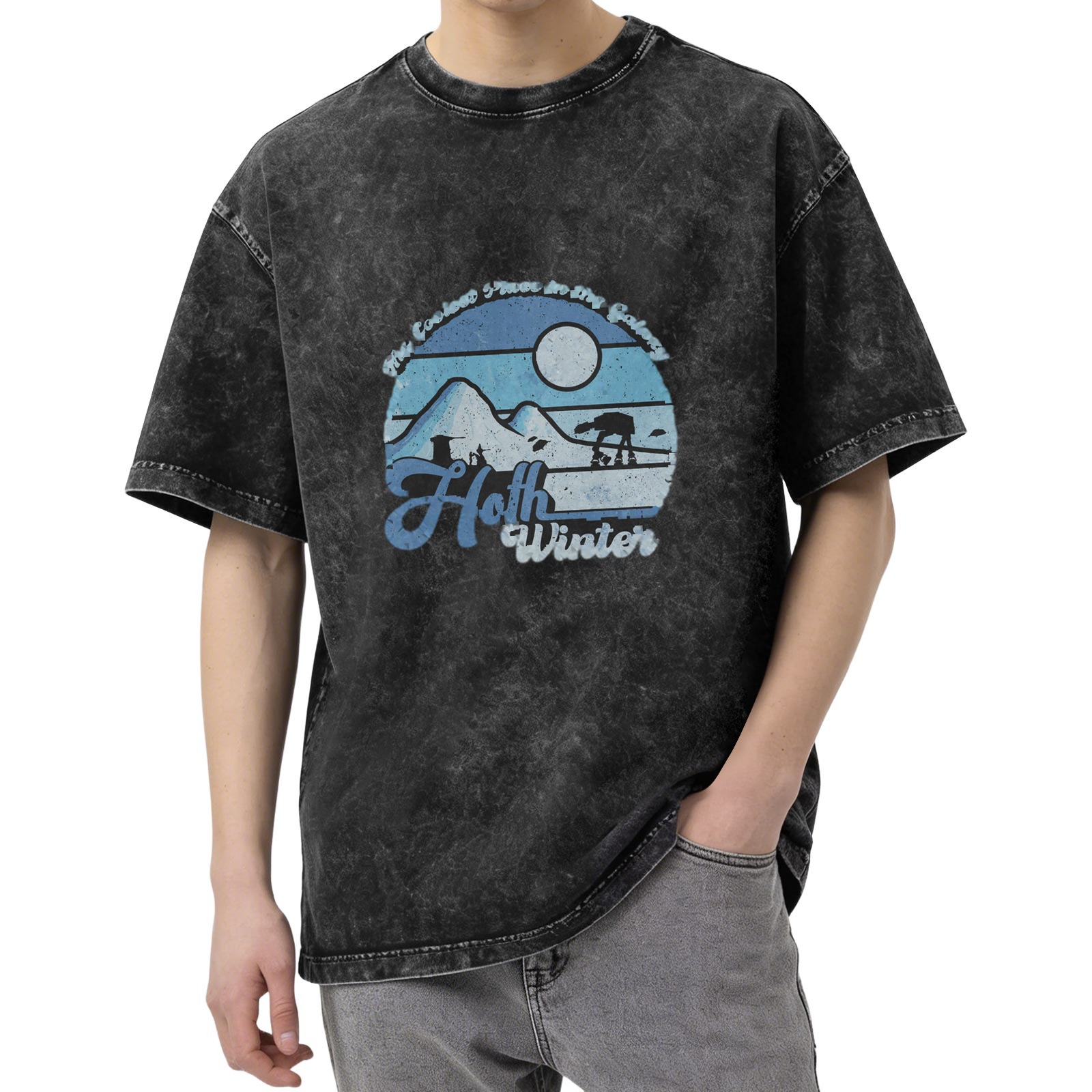 Hoth Winter Star Wars Inspired Acid Wash Graphic T-Shirt