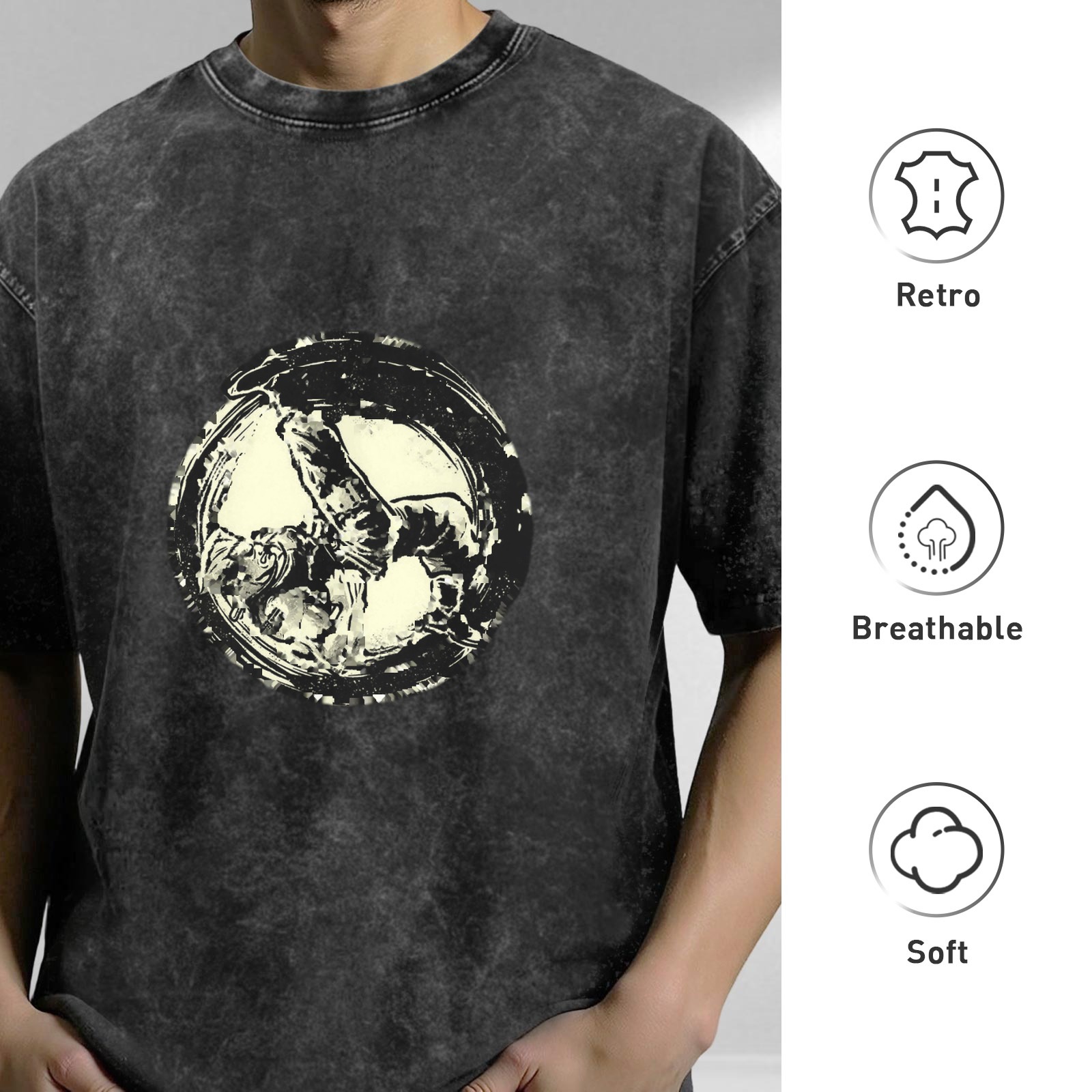 Washed Black Graphic T-Shirt With Circular Art Print