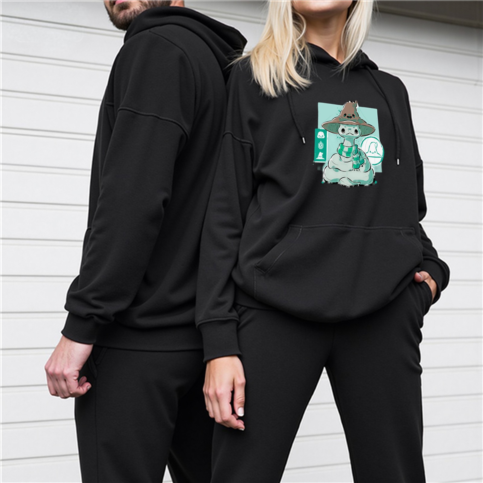 Black hoodie with cute wizard snake graphic design