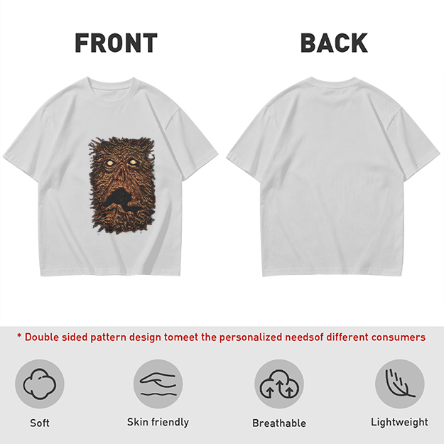 Olive Green T-Shirt with Spooky Tree Monster Face Print