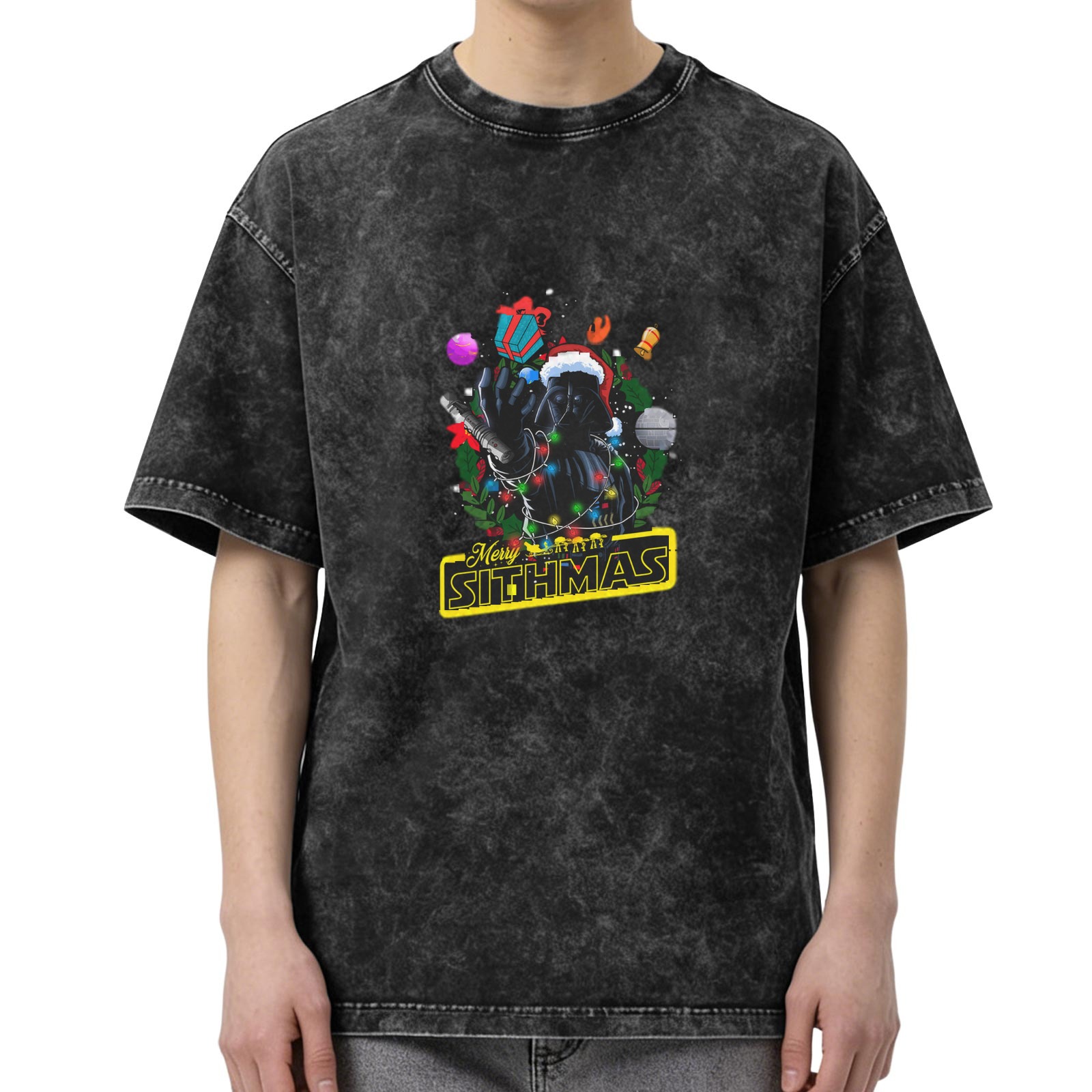 Merry Sithmas Darth Vader Christmas Graphic Acid Wash T-Shirt