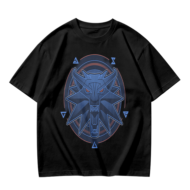 Olive T-Shirt With Witcher Wolf Medallion Graphic Print