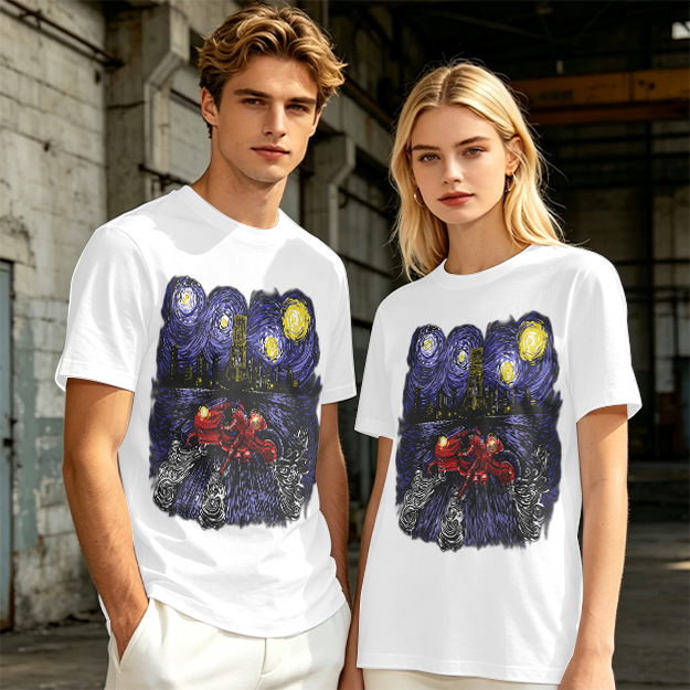 Olive T-Shirt with Starry Night Superhero Cityscape Art Print