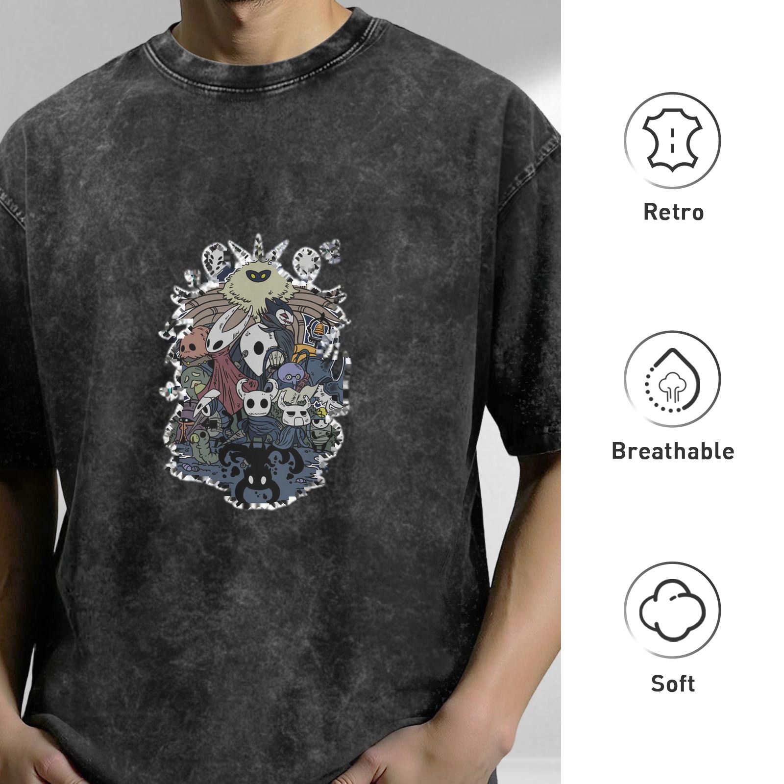 Hollow Knight Characters Group Graphic Vintage Wash T-Shirt