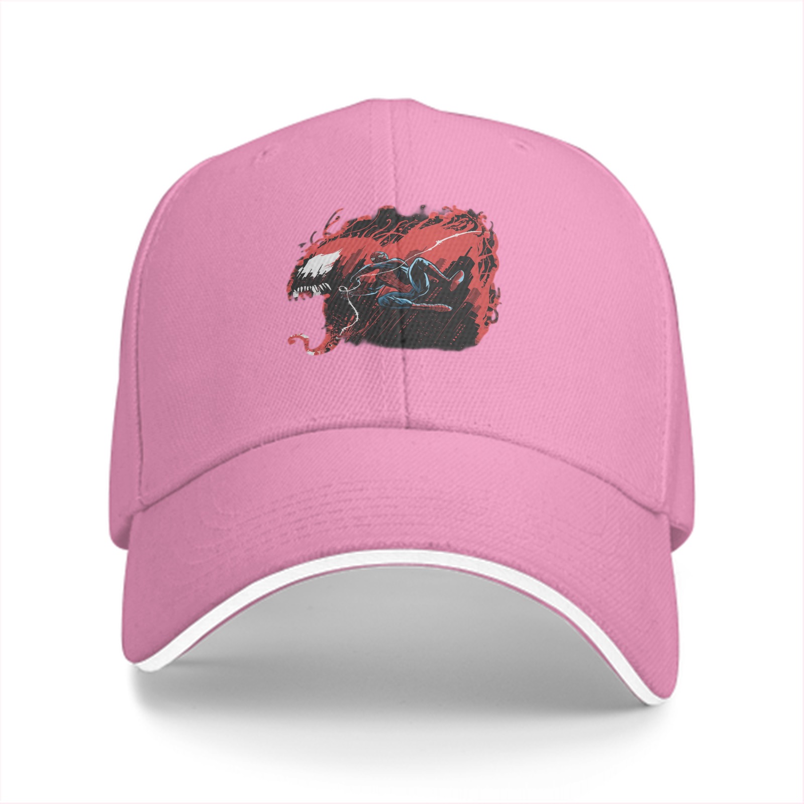 Black baseball cap with Venom and Spider-Man graphic print