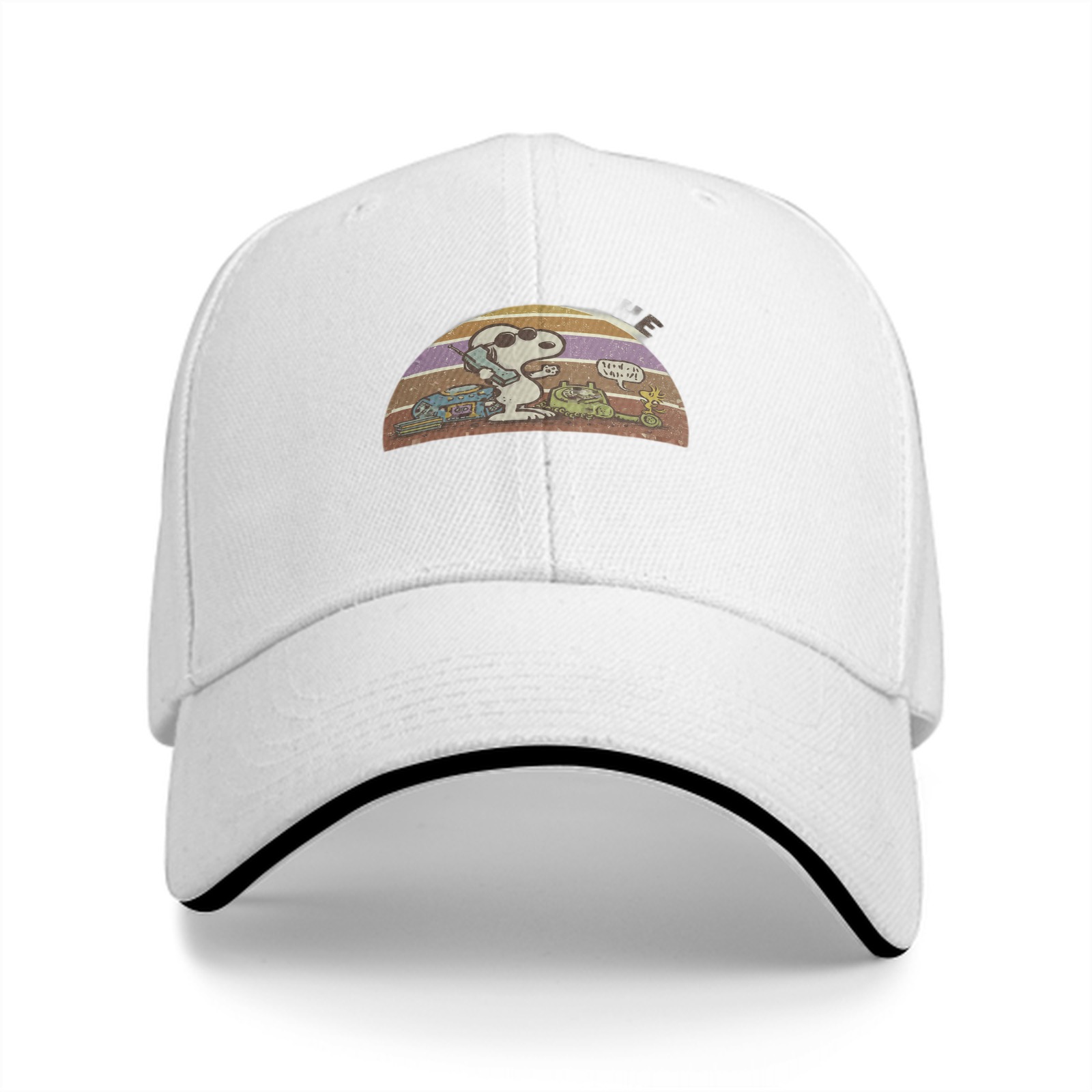 Black baseball cap with Snoopy retro sunset graphic print